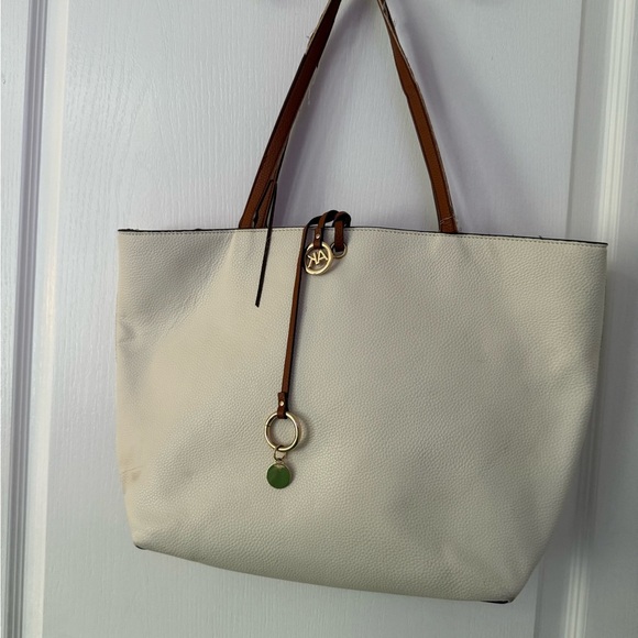 Anne Klein Cream and Brown Tote Bag with Structured Design - Picture 2 of 6